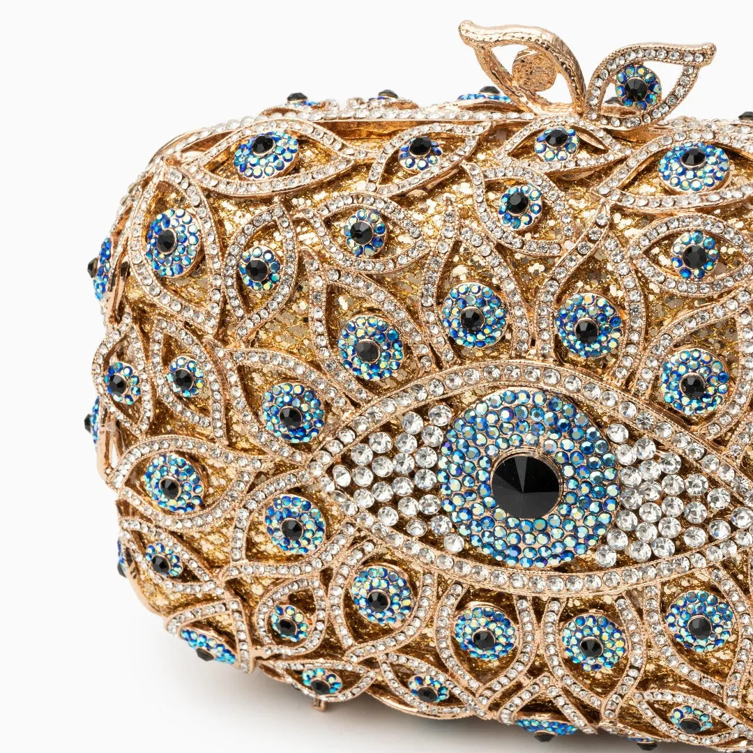 Crystal Evil Eye Clutch Bag - Gold