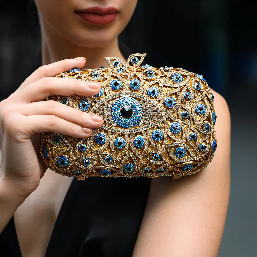 Crystal Evil Eye Clutch Bag - Gold