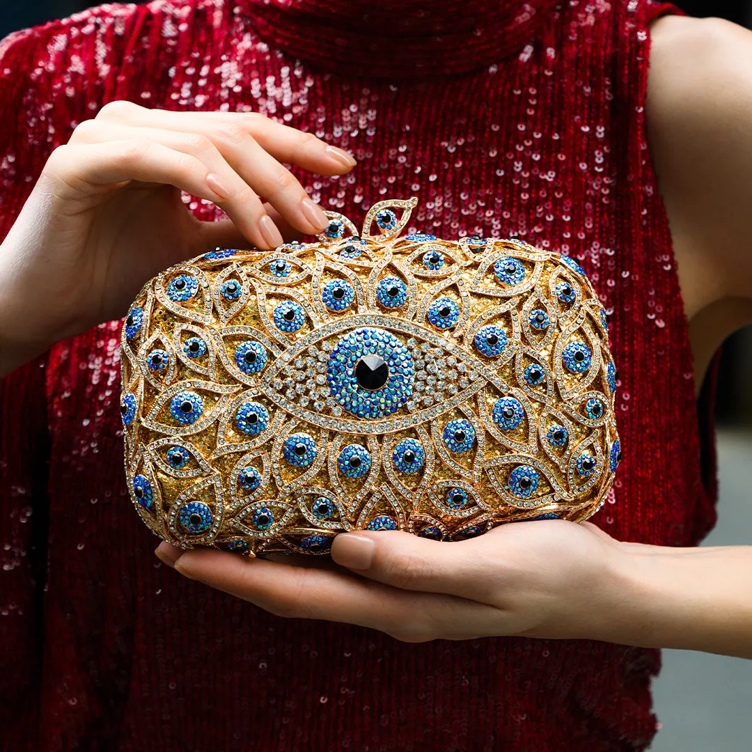 Crystal Evil Eye Clutch Bag - Gold