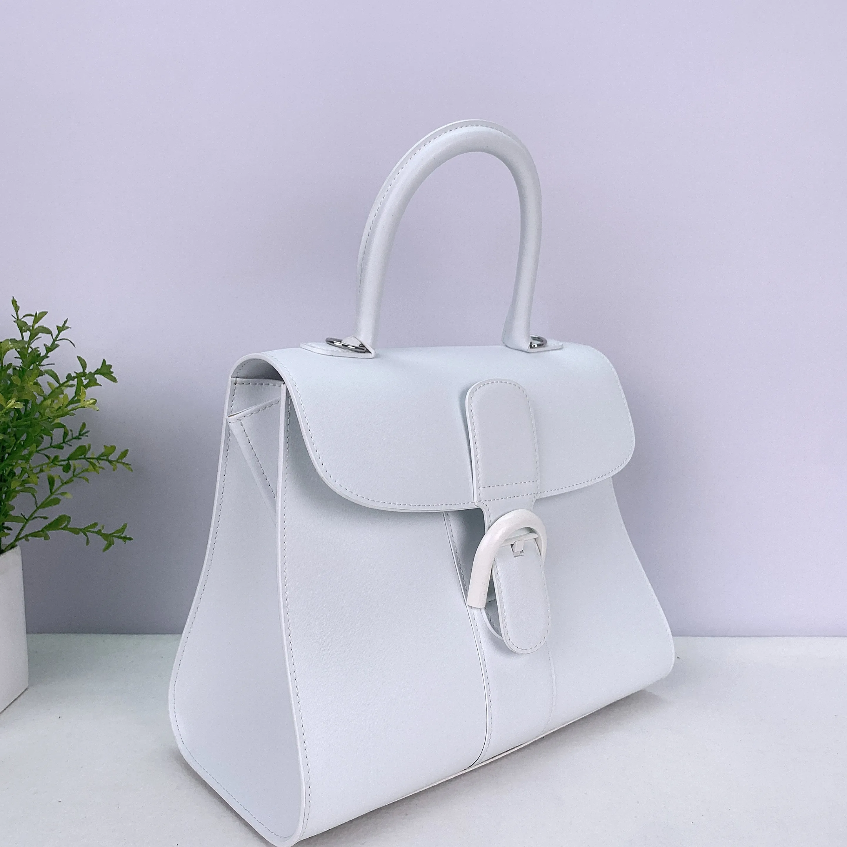 Del   Leather Large  satchel -White