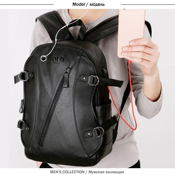 Elegant Slanted Zippered Leather Backpack