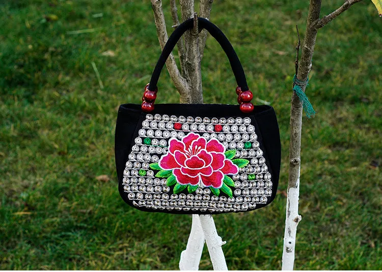 Ethnic Women's Bag Embroidered Hand-held Canvas Bag Shopping Hand-held Coin Purse Mini Bag.