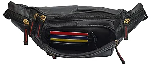 Fanny Pack Waist Bag Multifunction Real Leather Hip Bum Bag Travel Pouch for Men and Women- Multiple Pockets & Sturdy Zippers Ideal for Hiking Running And Cycling