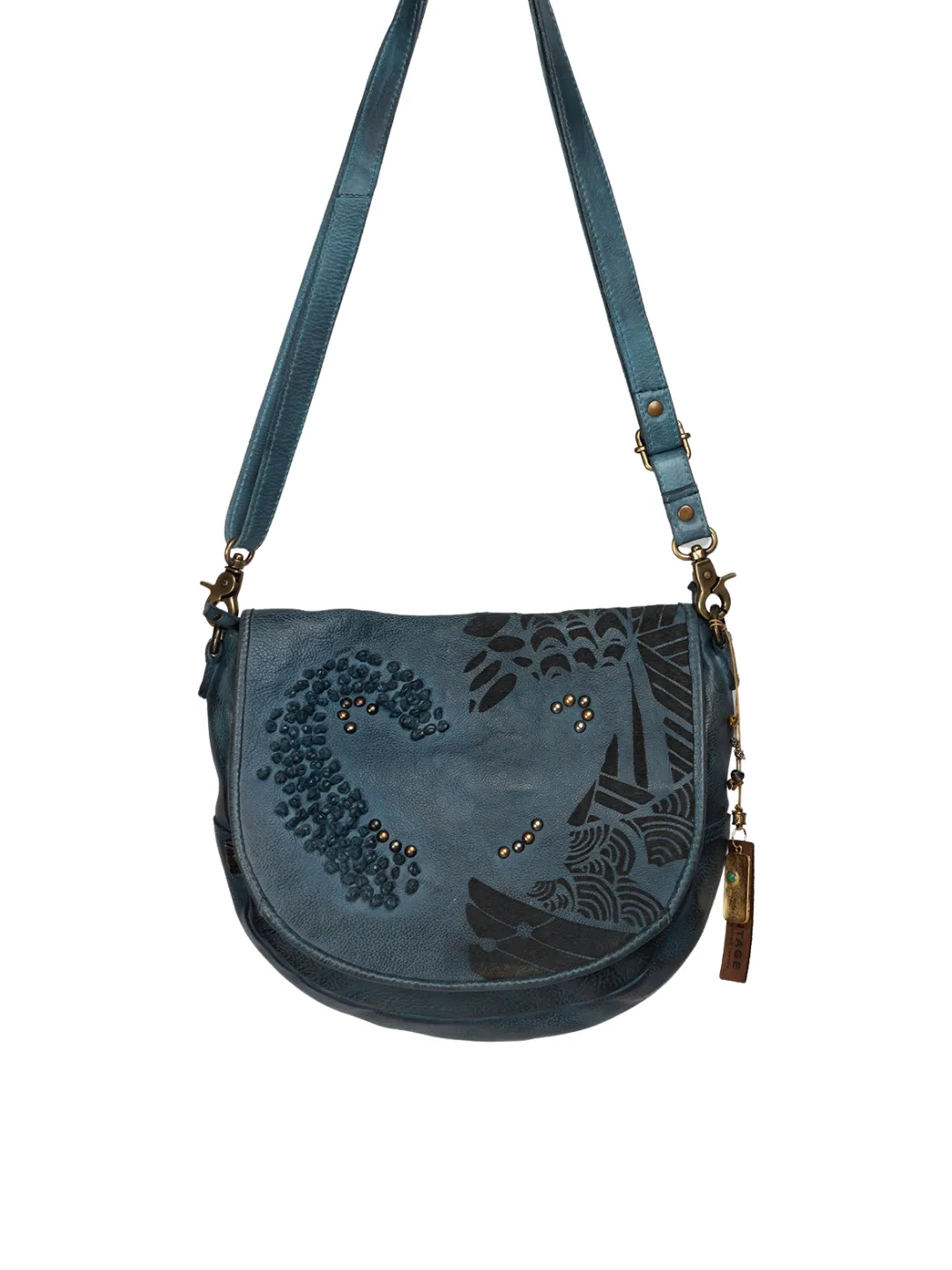 Fresia: Blue Leather Laser Cross Body