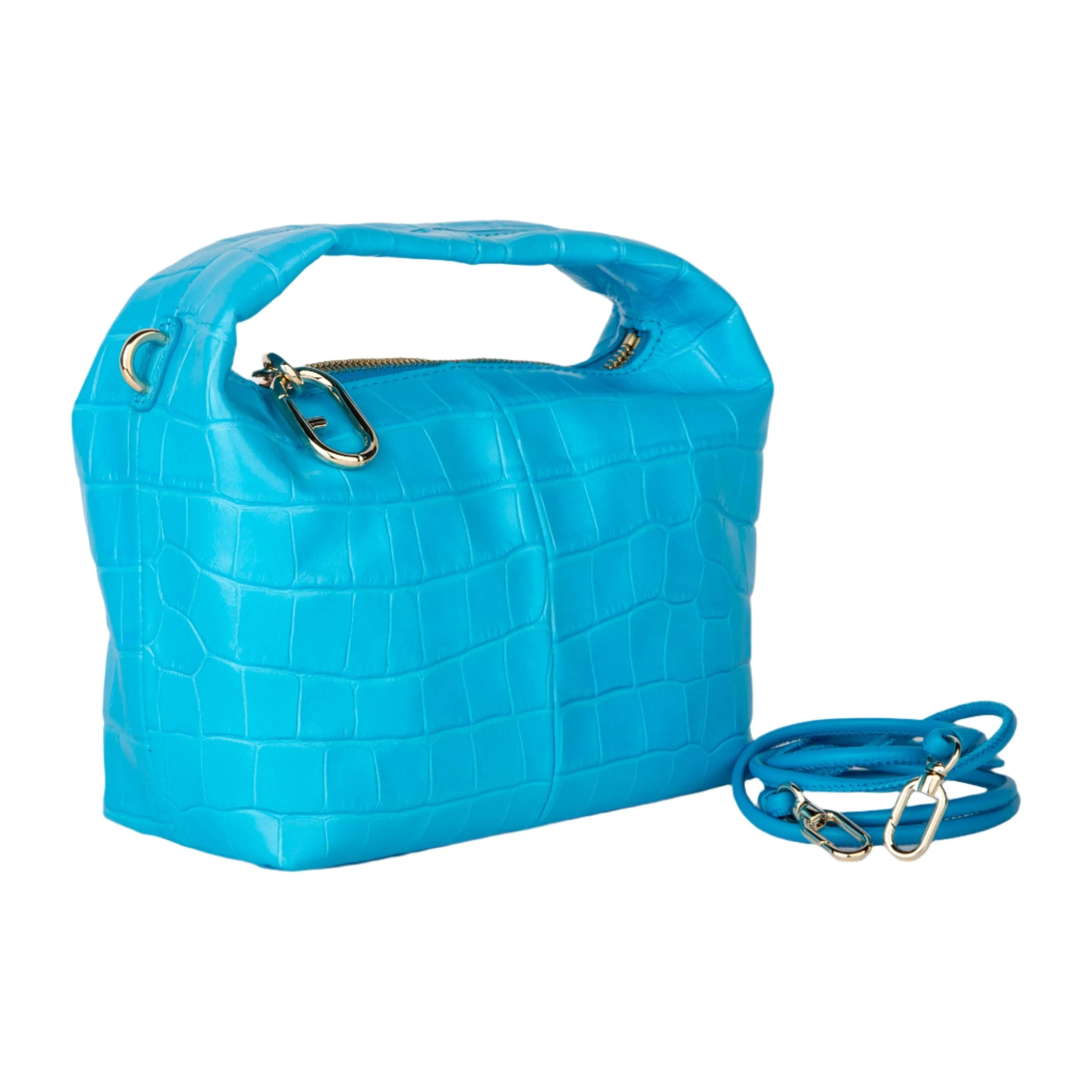 Furla 1927 Crocodile Embossed Large Crossbody - Light Blue