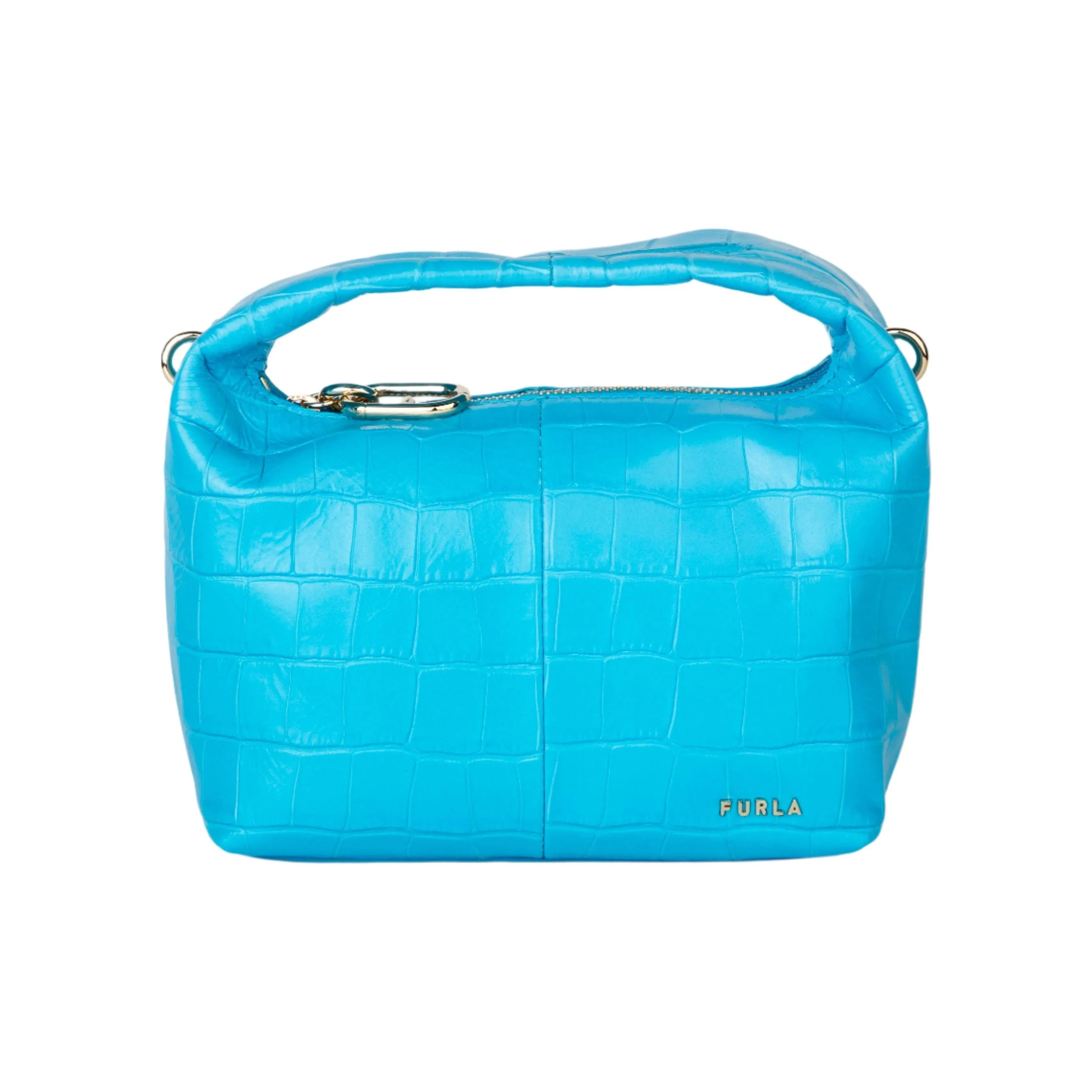 Furla 1927 Crocodile Embossed Large Crossbody - Light Blue