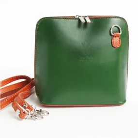 Green & Tan Mini Structured Italian Leather Crossbody Bag