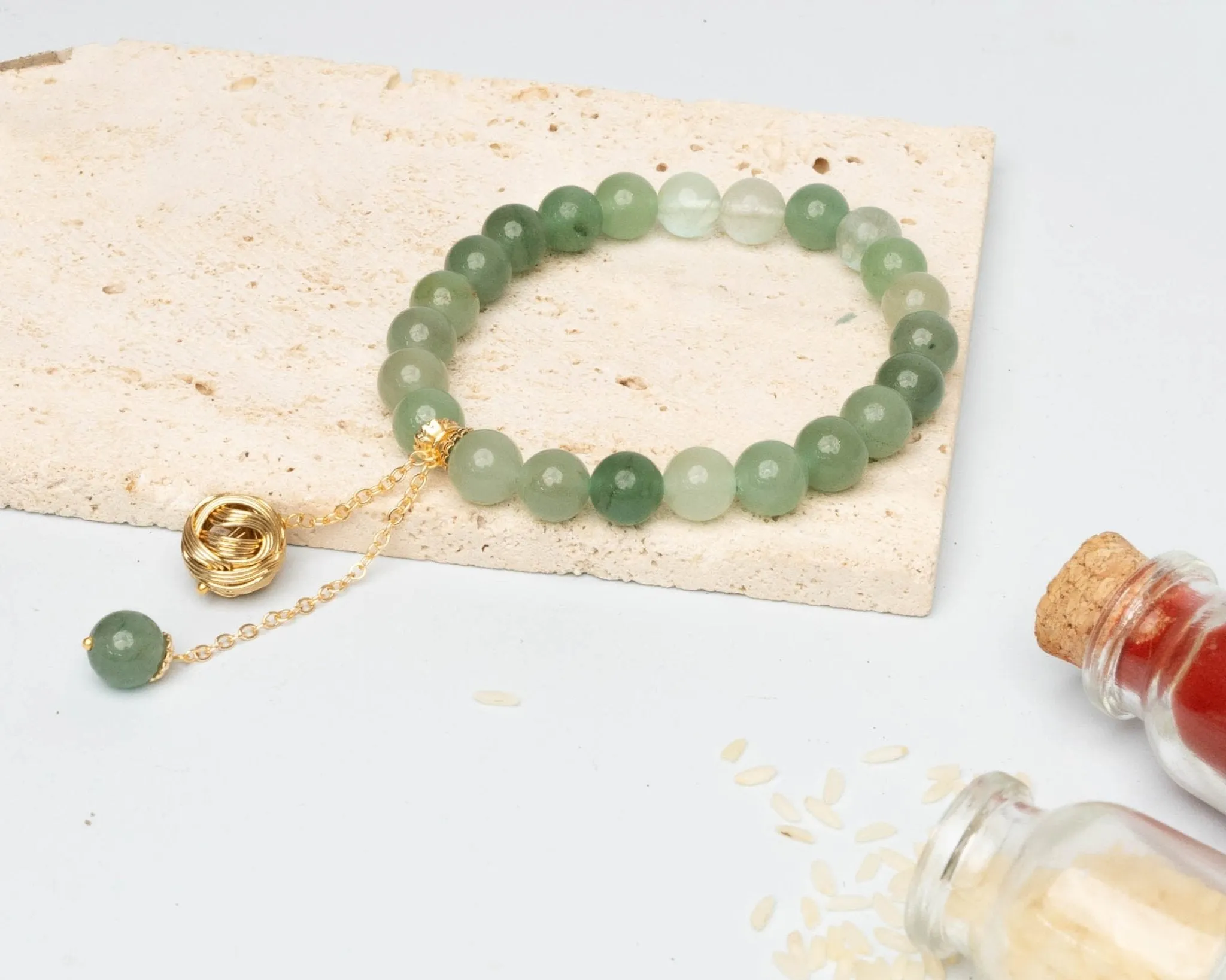 Green Aventurine With Golden Hanging Charm