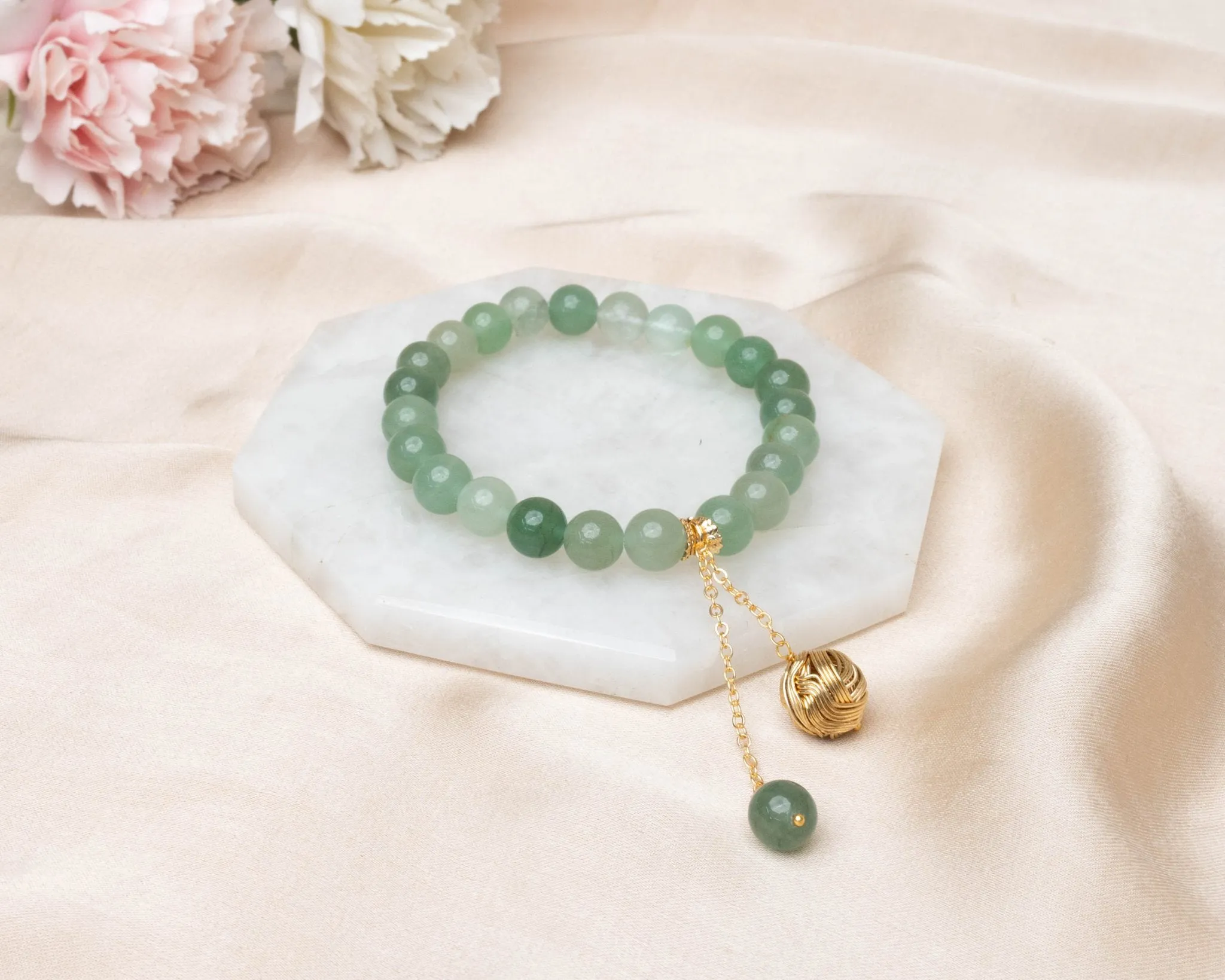 Green Aventurine With Golden Hanging Charm