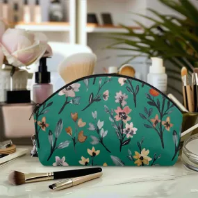 Green Floral  Curve Makeup Bag