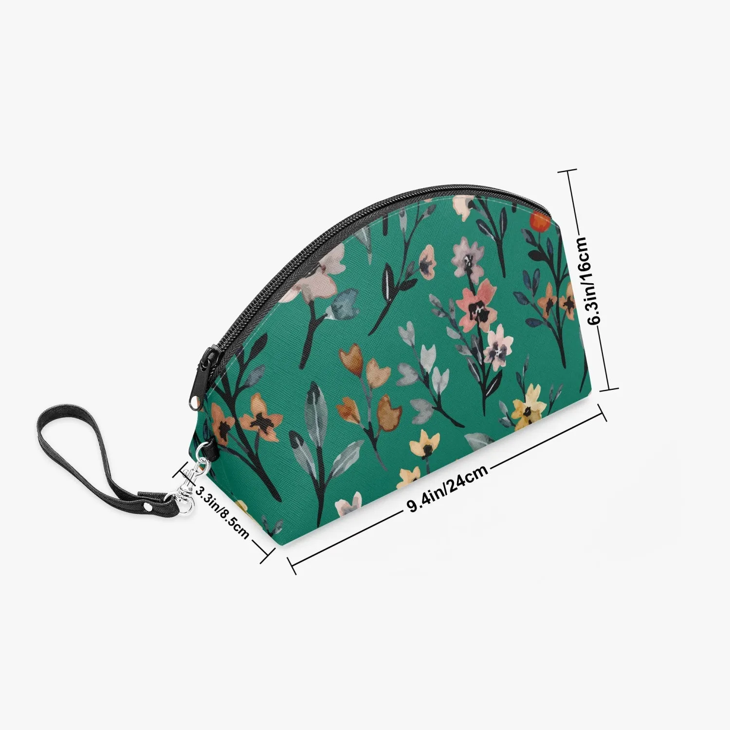 Green Floral  Curve Makeup Bag