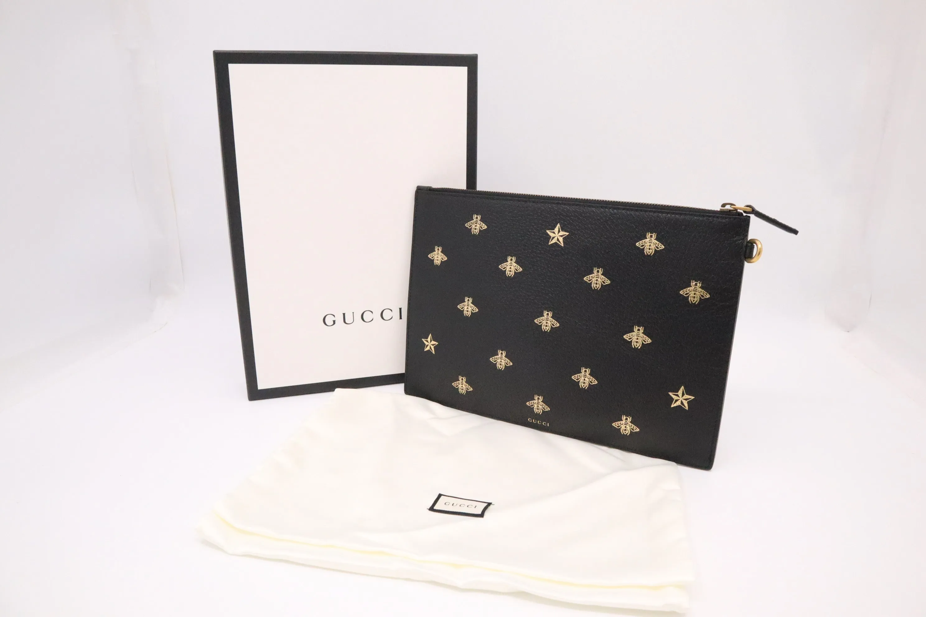 Gucci Bee Clutch in Black Leather