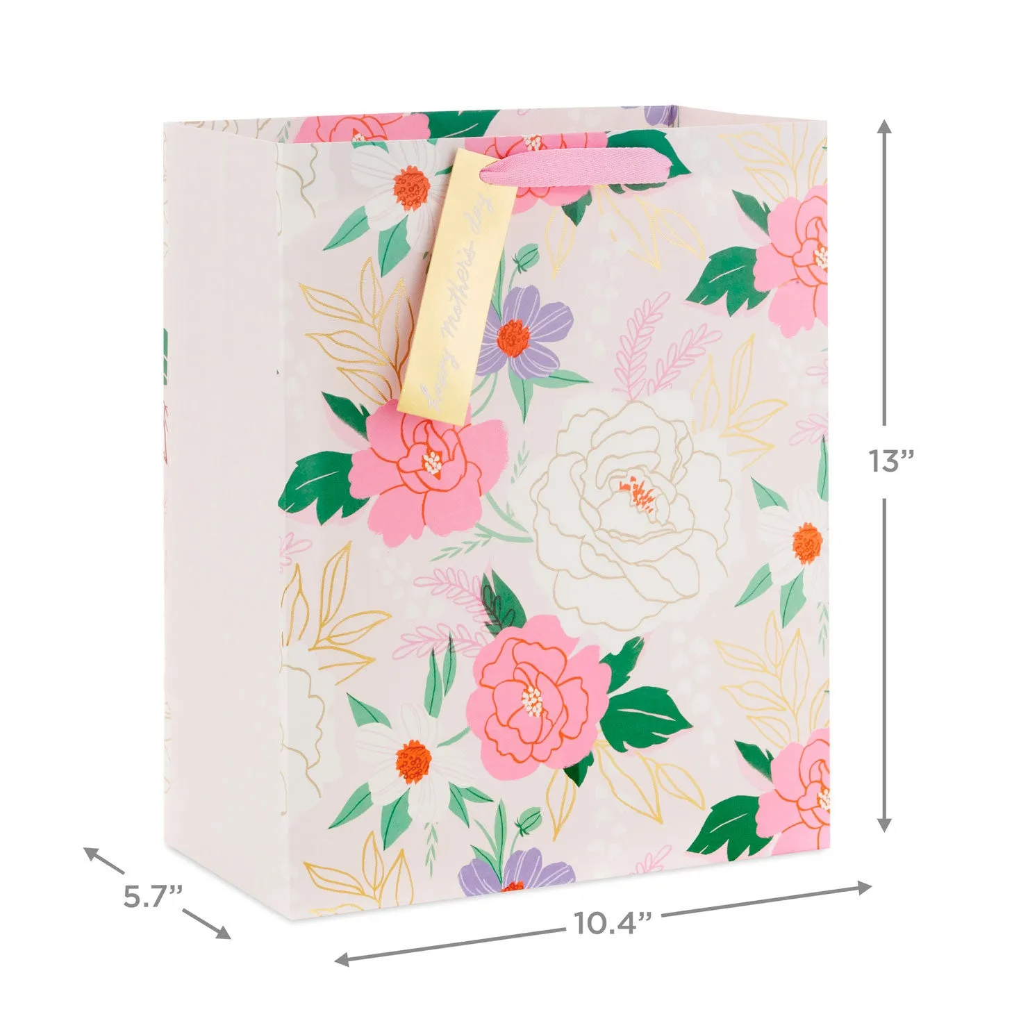 Hallmark 13'' Floral Sketches on Pink Large Mother's Day Gift Bag