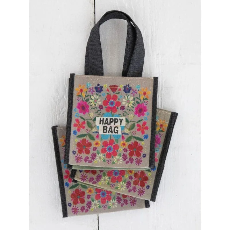 Happy Bag Small Teal Folk Flower