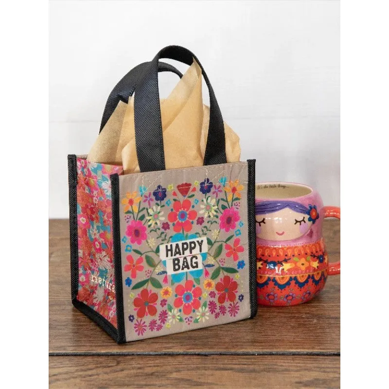 Happy Bag Small Teal Folk Flower