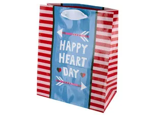 Happy Heart Day Striped Gift Bag