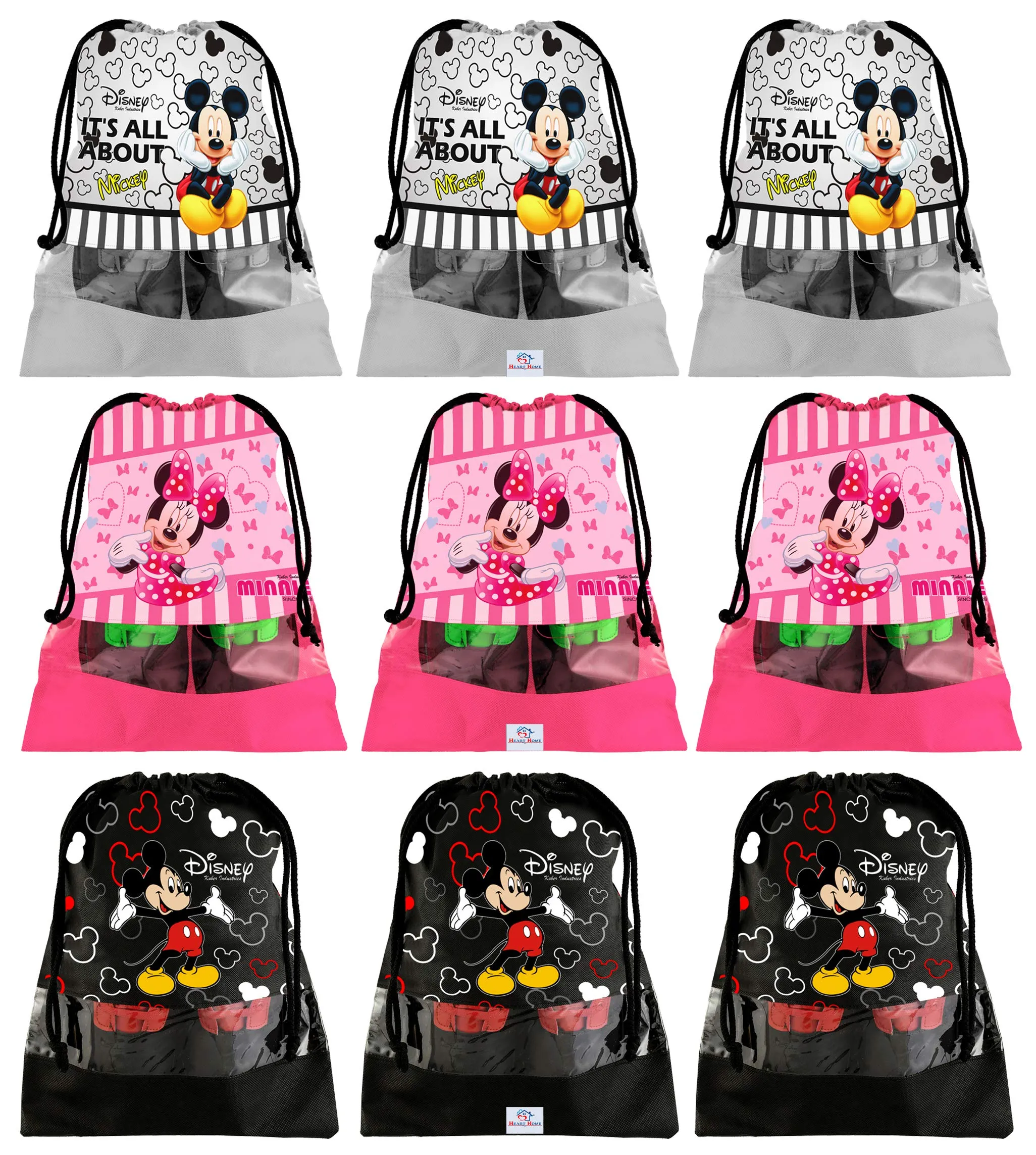 Heart Home Portable Travel Shoe Bags Dust-proof Shoe Organizer Space Saving Storage Bags, Disney Print (Set of 9,Black & Grey & Pink) -HS_35_HEARTHS18046