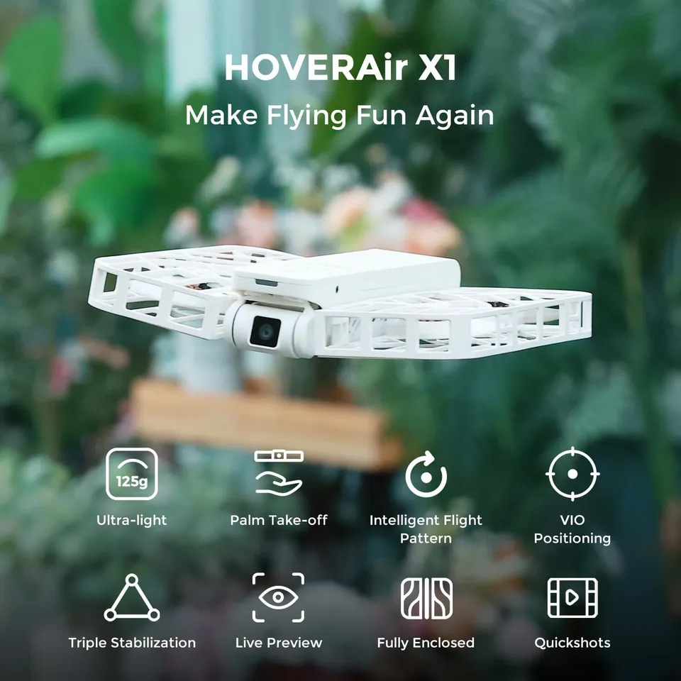 HOVERAir X1 Self-Flying Camera Pocket-Sized Drone HDR Video Capture, Built-in 32GB Storage, Palm Takeoff, Intelligent Flight Paths, Foldable Action Camera with Hands-Free Control - Combo (1 Year Warranty))