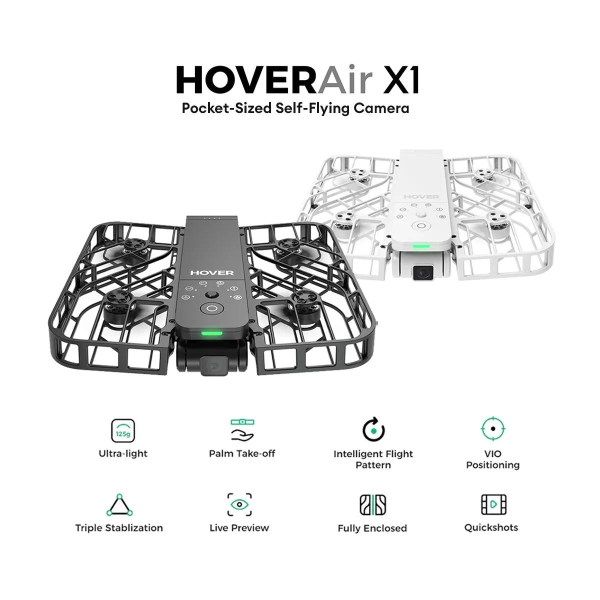 HOVERAir X1 Self-Flying Camera Pocket-Sized Drone HDR Video Capture, Built-in 32GB Storage, Palm Takeoff, Intelligent Flight Paths, Foldable Action Camera with Hands-Free Control - Combo (1 Year Warranty))