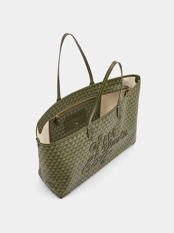 I am a Plastic Bag Zipped Motif Tote in Fern