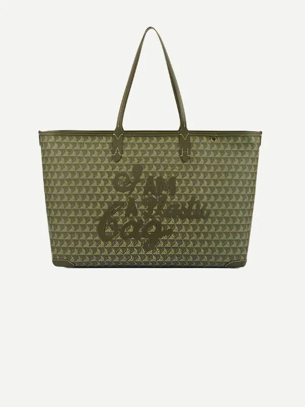 I am a Plastic Bag Zipped Motif Tote in Fern