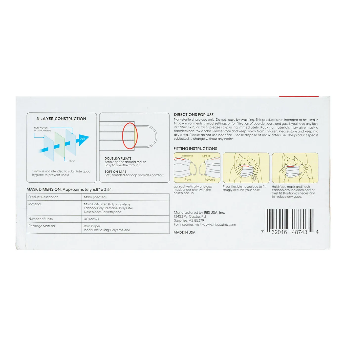 Individually Packaged Earloop Face Mask - 40-Piece