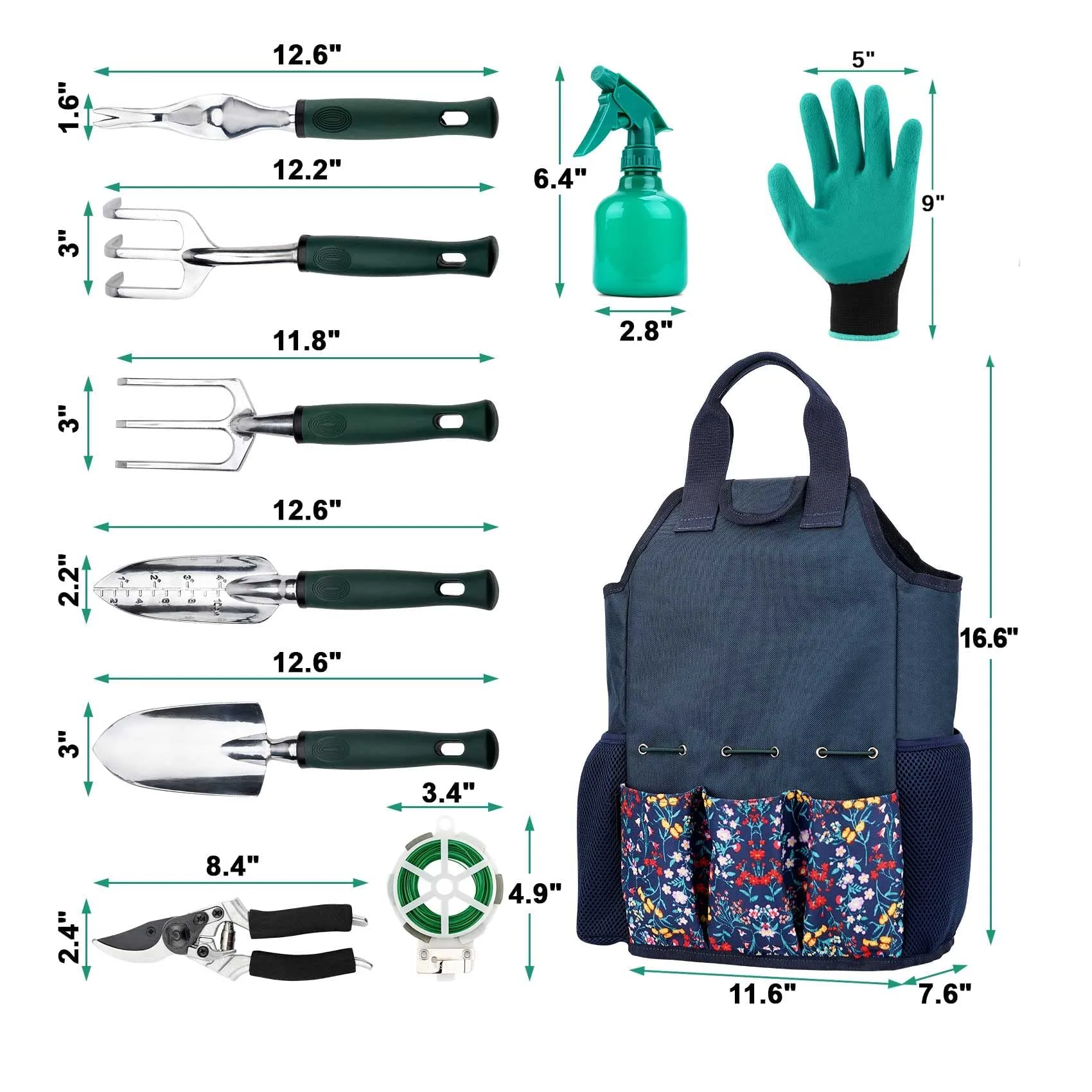 Inno Stage Gardening Tools Set and Organizer Tote Bag with 10 Piece Garden Tools | Style Old World