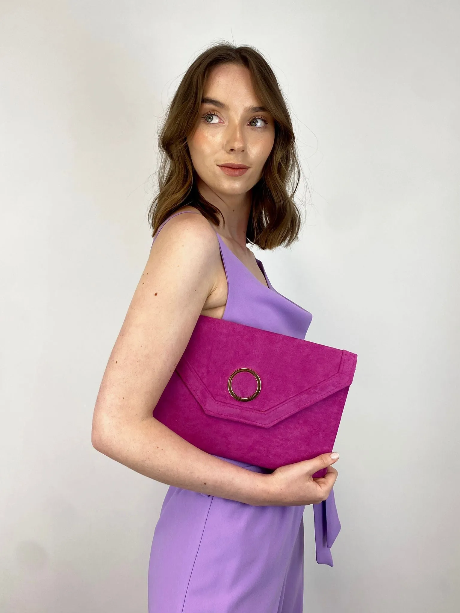 Jackie Suede Envelope Clutch Bag (Various Colours)