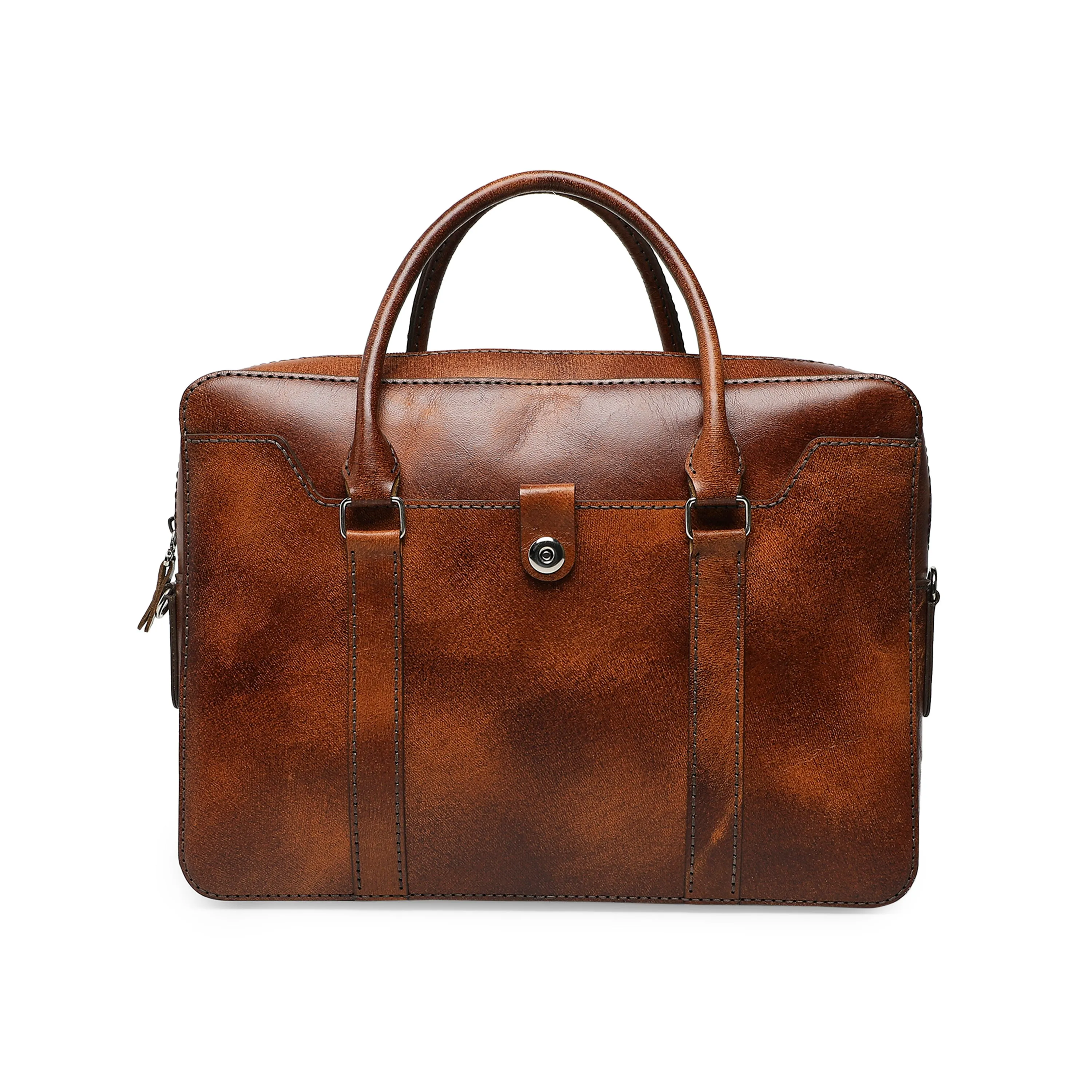 Jessica Genuine Leather Laptop Bag - Brown