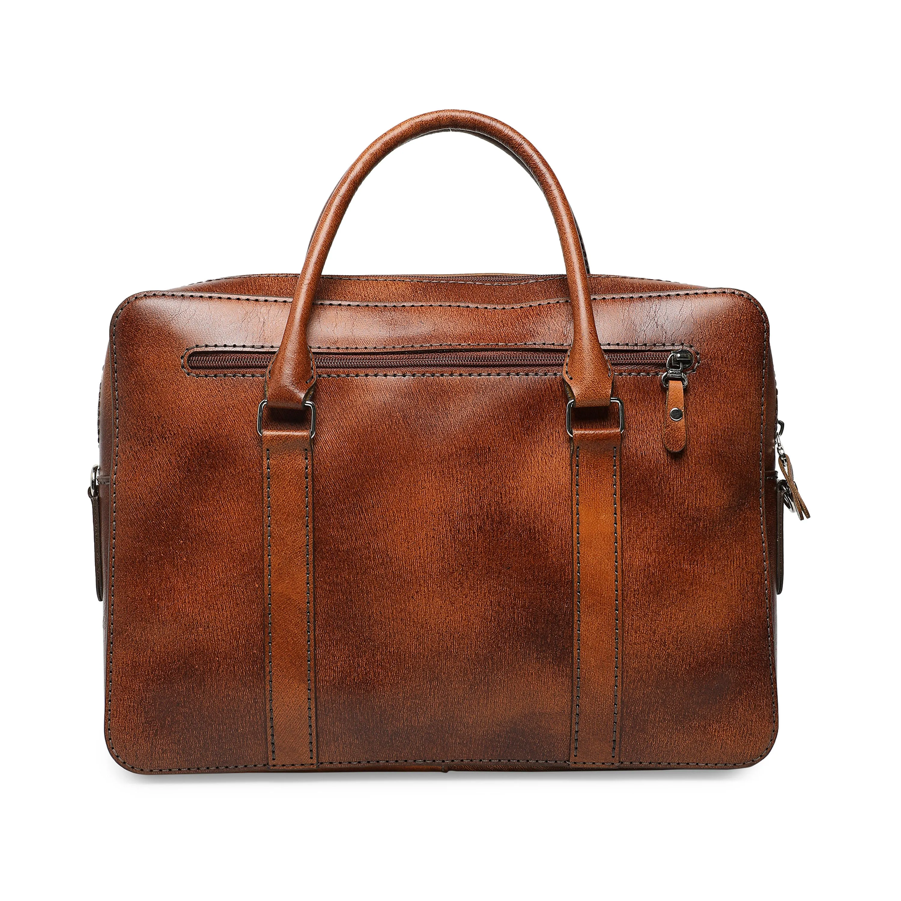 Jessica Genuine Leather Laptop Bag - Brown