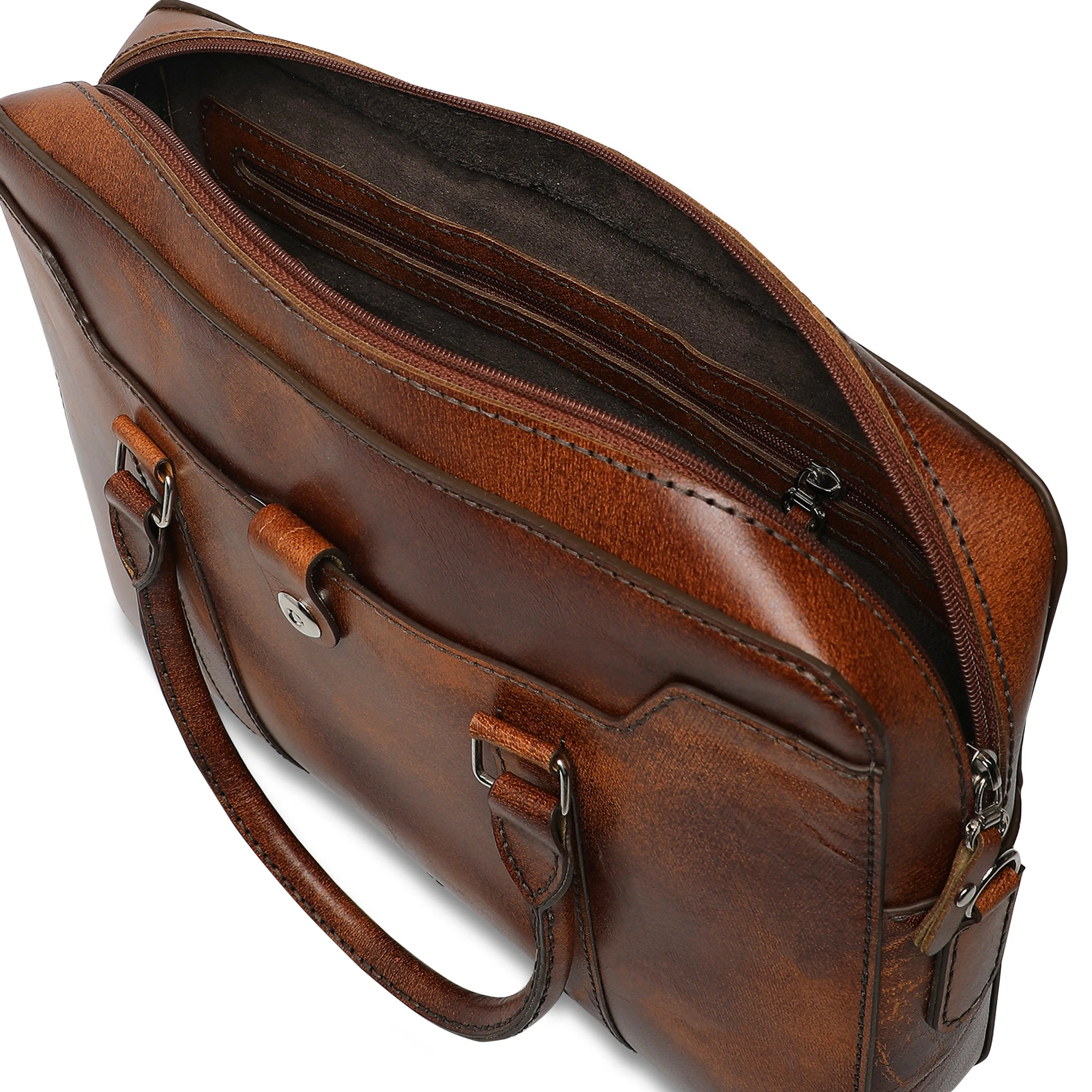 Jessica Genuine Leather Laptop Bag - Brown