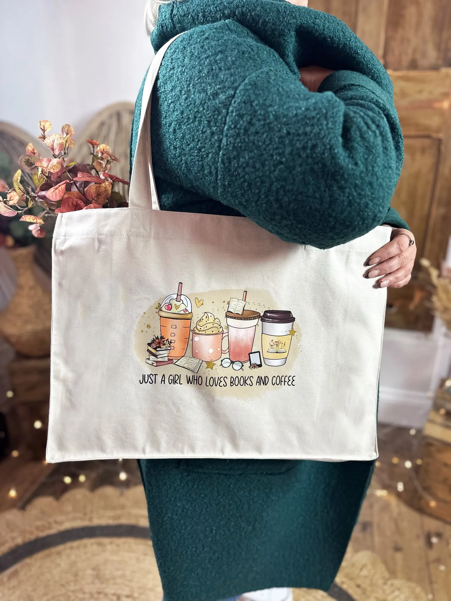 'Just A Girl Who Loves Coffee & Books' Luxe Shopping Tote Bag