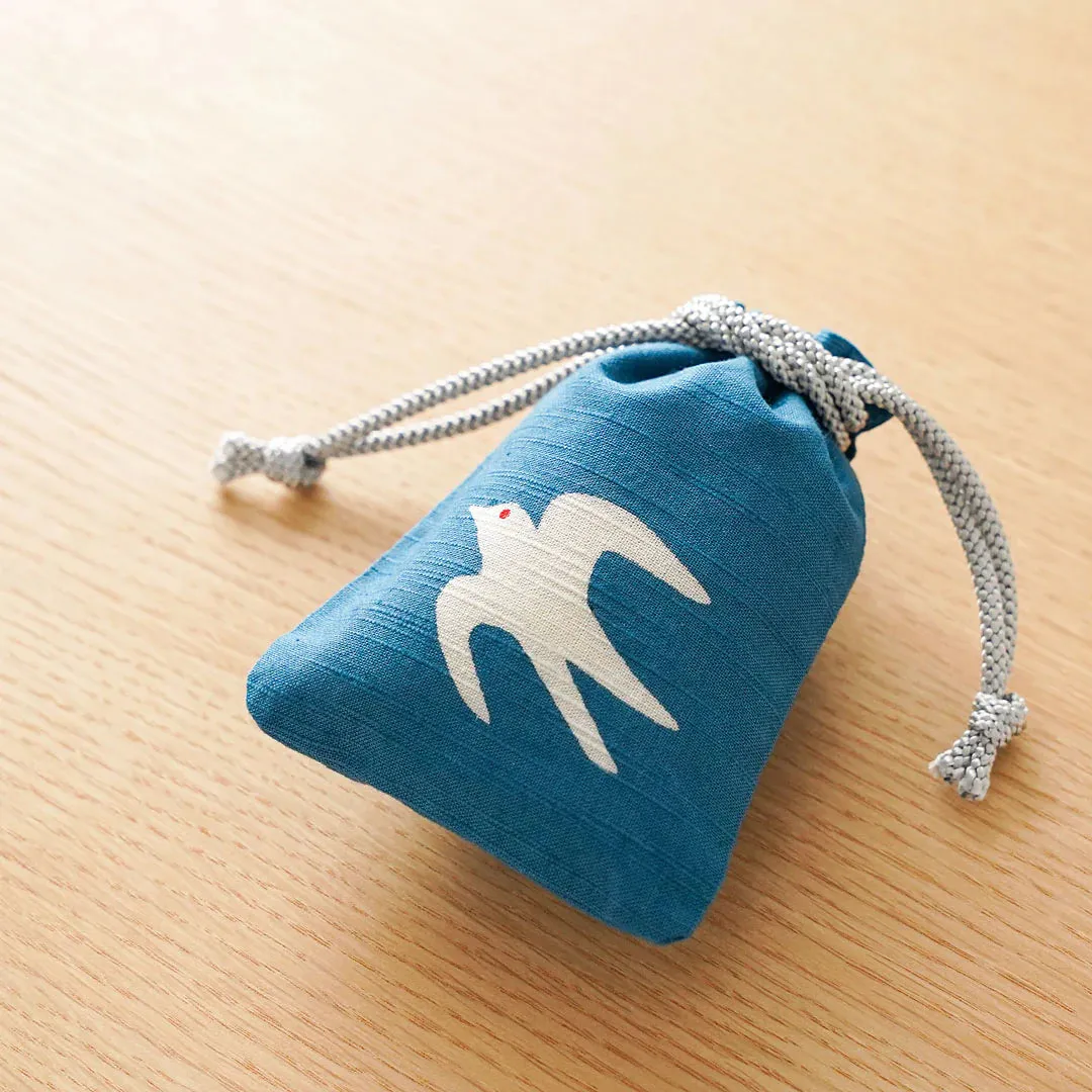 Katazome Small Talisman Bag - Swallow -,  Drawstring Pouch,  Japanese traditional craft bag