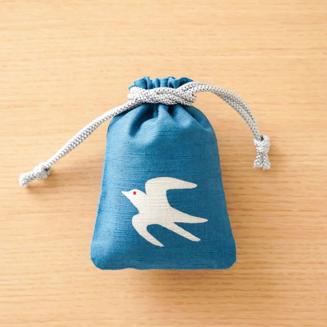 Katazome Small Talisman Bag - Swallow -,  Drawstring Pouch,  Japanese traditional craft bag