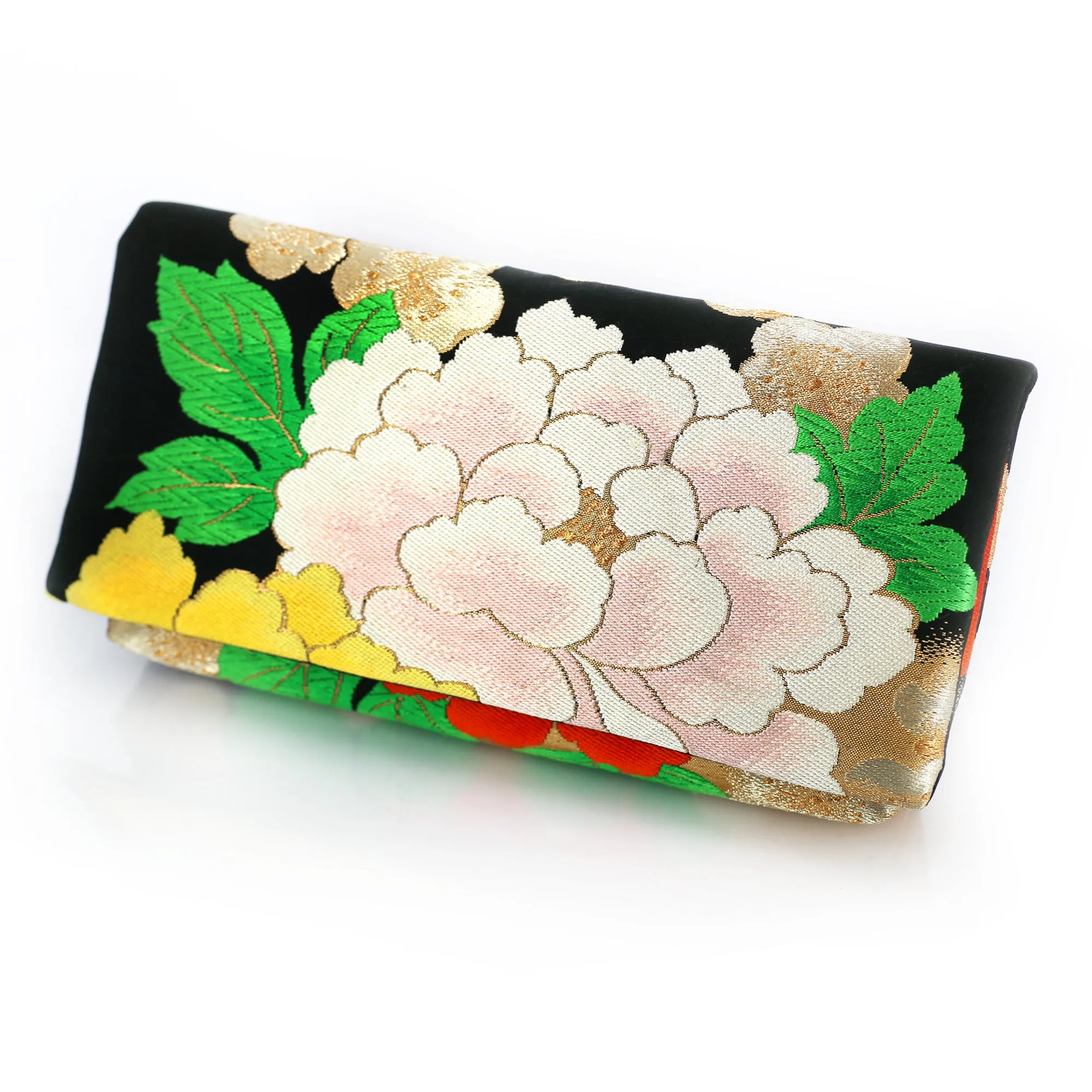 Kimono Envelope Clutch with Peonies and Plum Blossoms | Upcycled Japanese Obi Silk