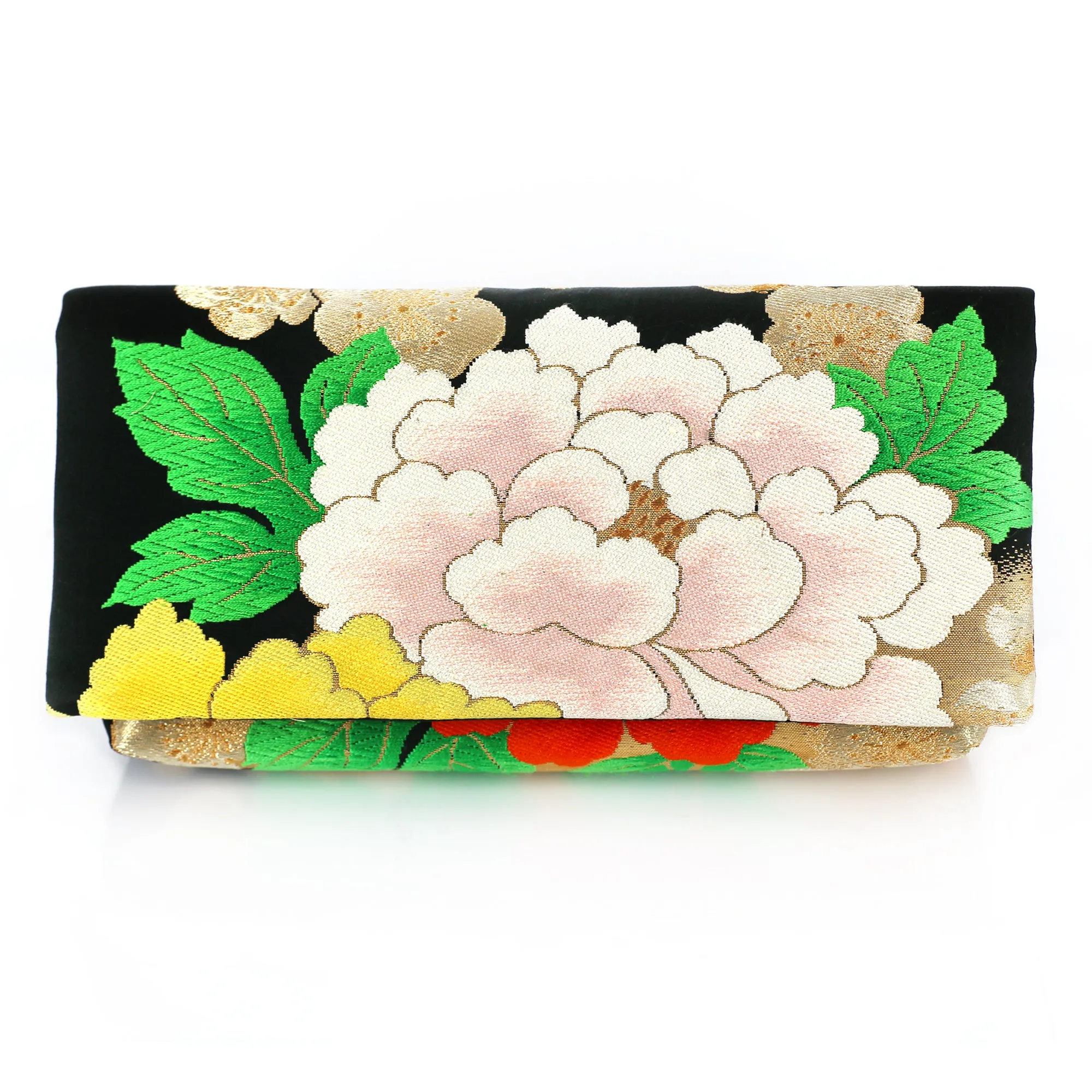 Kimono Envelope Clutch with Peonies and Plum Blossoms | Upcycled Japanese Obi Silk