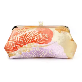 Kimono Pine Tree Clutch Purse in Coral and Purple | Upcycled from vintage Japanese Obi