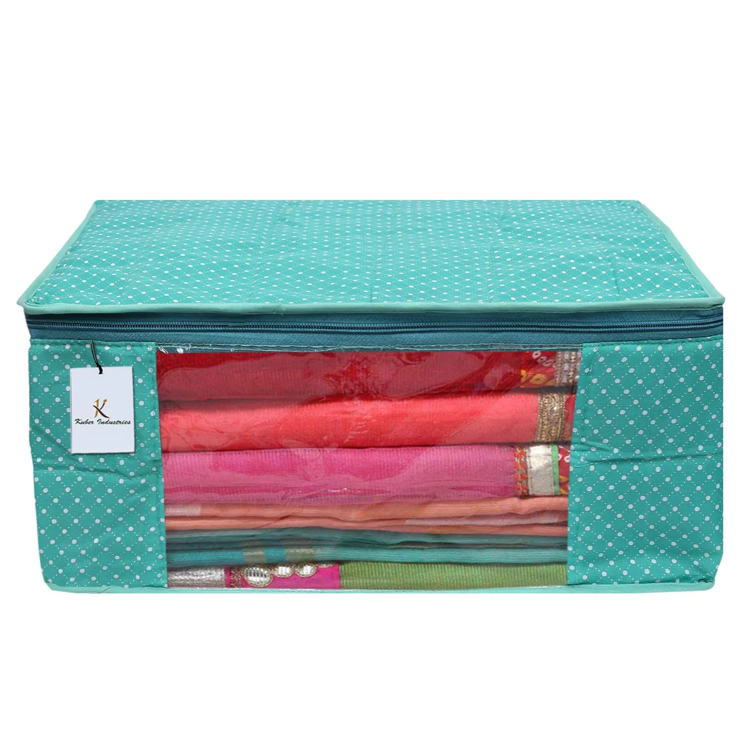 Kuber Industries Cotton Quilted Clothes Organizer For Wardrobe (Pack of 3) - Storage Organizer For Saree | Shirts | Salwar Suit | Lehenga - Dress Organizer For Wardrobe - Saree Covers With Zip (Green)