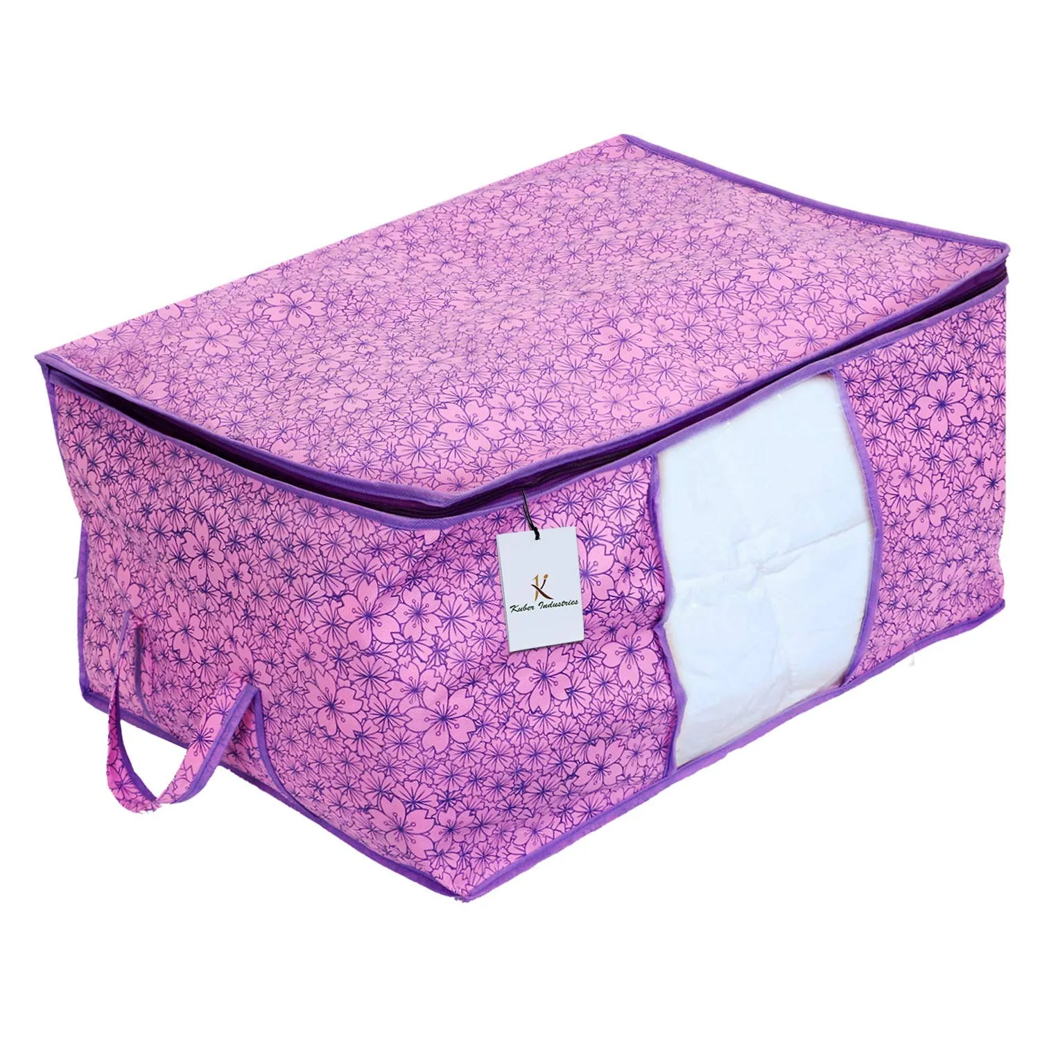 Kuber Industries Metallic Printed Non Woven 2 Pieces Saree Cover and 2 Pieces Underbed Storage Bag, Cloth Organizer for Storage, Blanket Cover Combo Set (Pink & Purple) -CTKTC038571