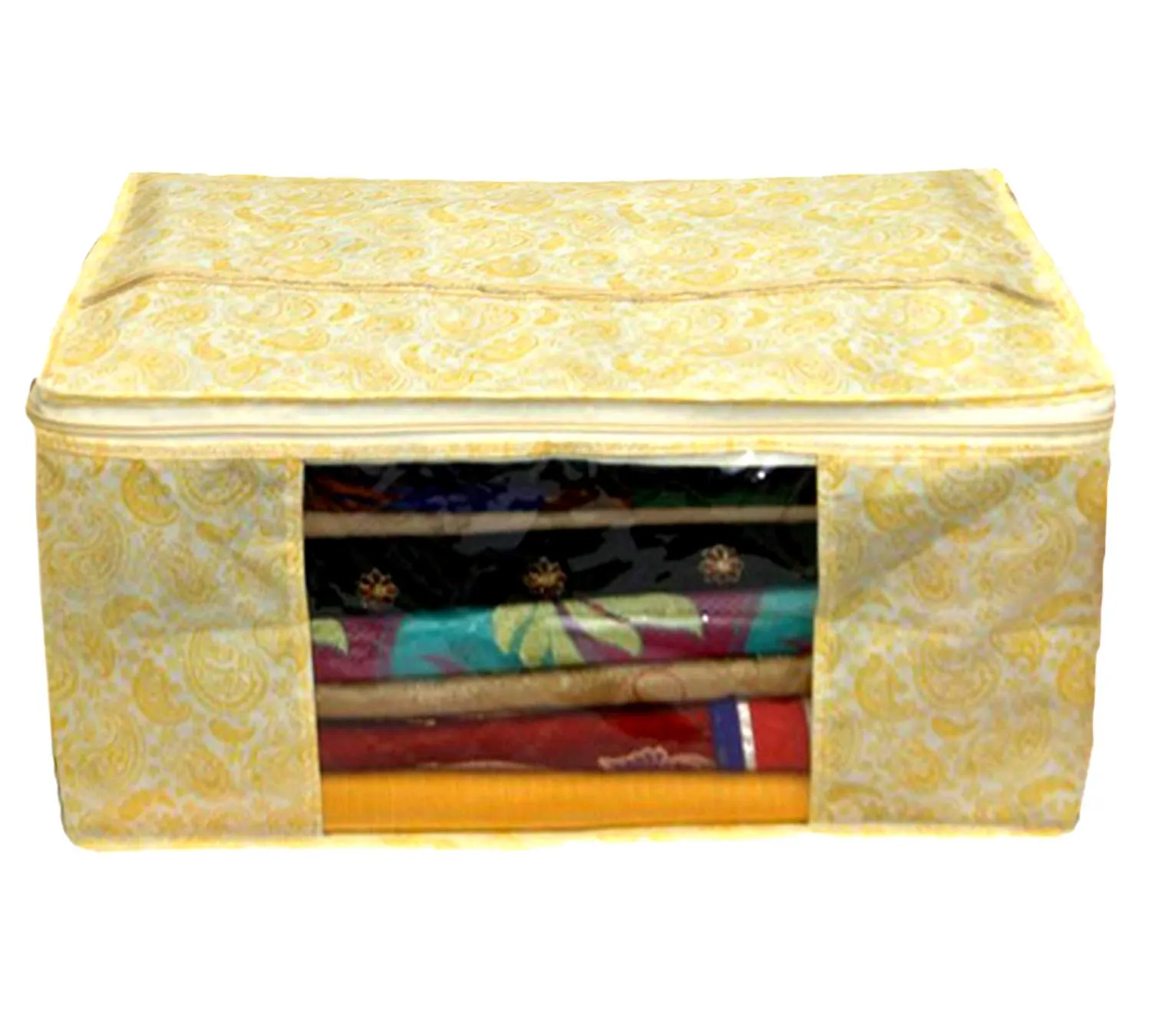 Kuber Industries Metallic Printed Non Woven 6 Pieces Saree Cover and 6 Pieces Underbed Storage Bag, Cloth Organizer for Storage, Blanket Cover Combo Set (Gold) -CTKTC38594