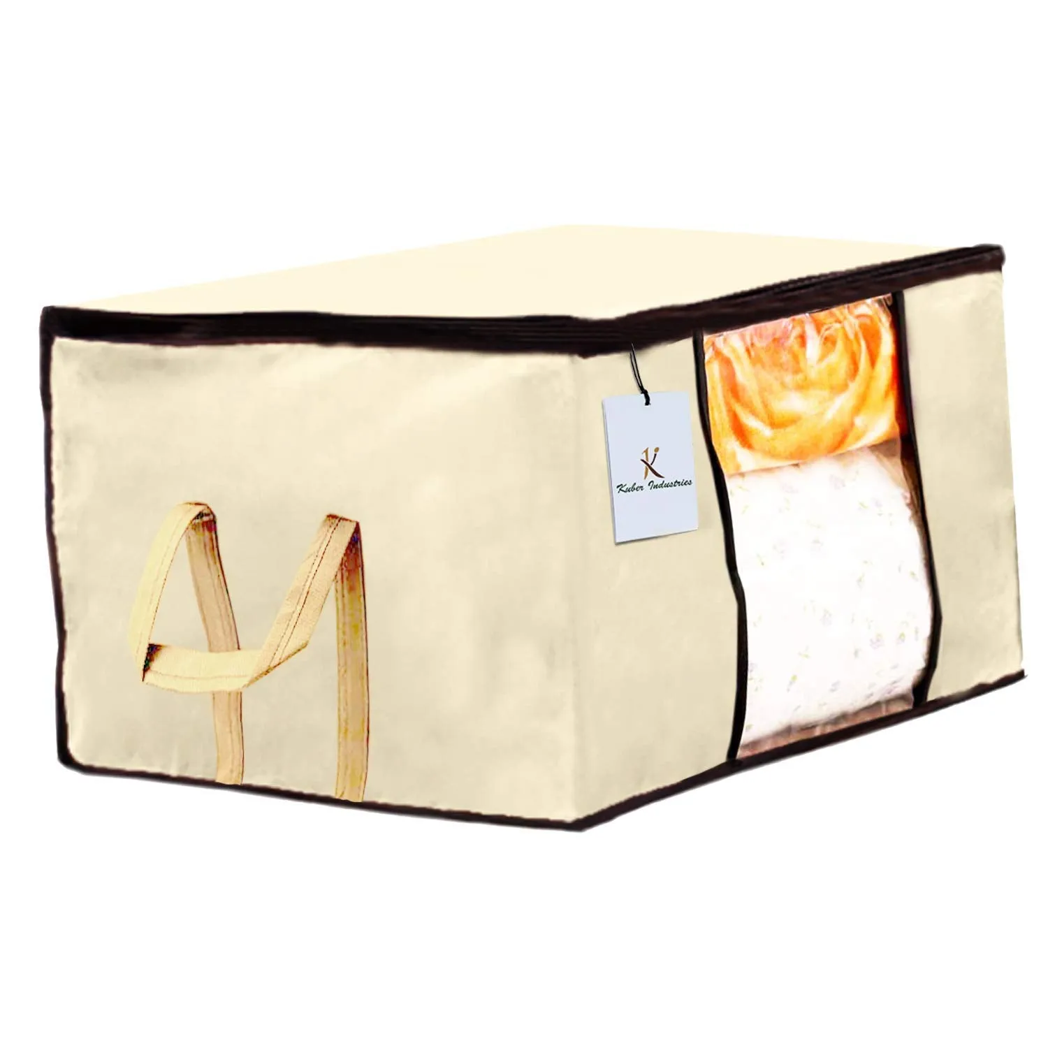 Kuber Industries Non Woven 3 Pieces Saree Cover and 2 Pieces Underbed Storage Bag, Cloth Organizer for Storage, Blanket Cover Combo Set (Ivory) -CTKTC38514