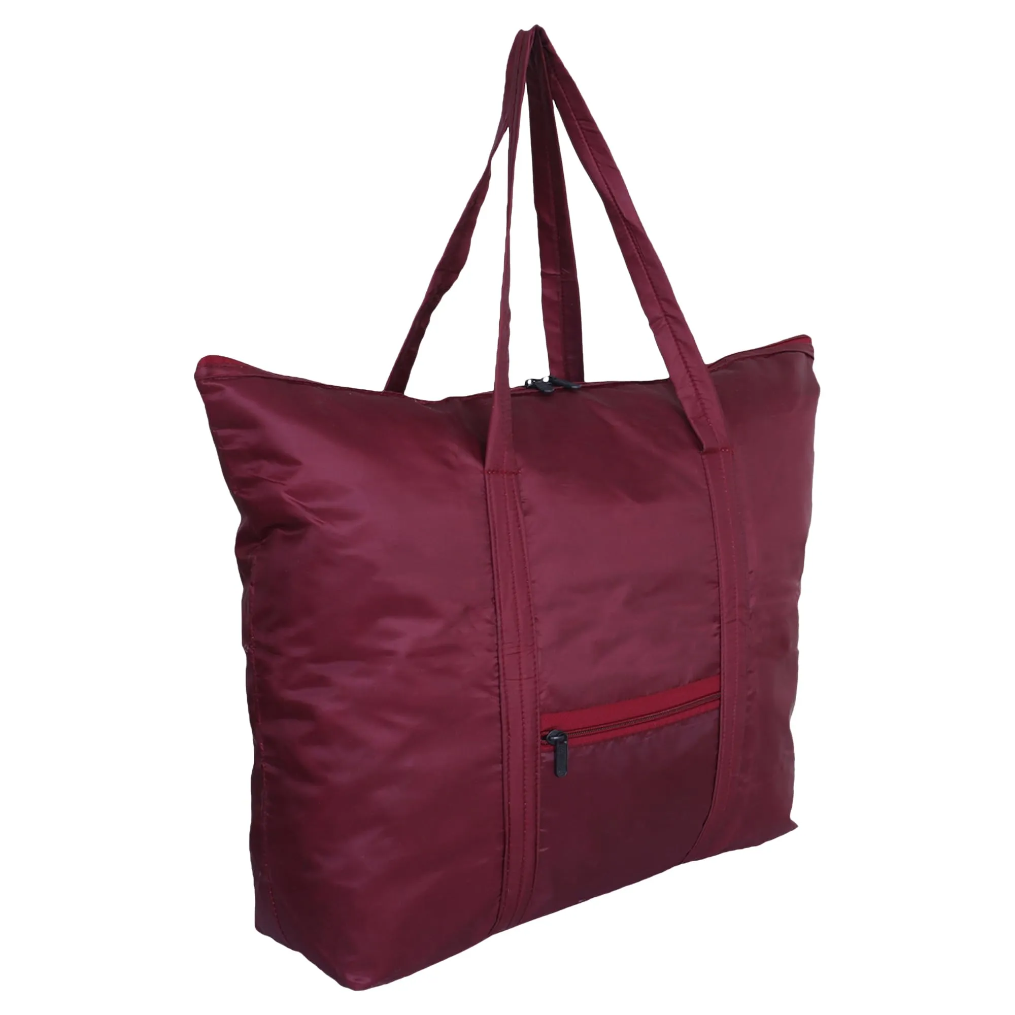 Kuber Industries Storage Bag | Clothes Storage Bag | Storage Bag with Handle | Parachute Shopping Bag | Grocery Hand Bag | Foldable Storage Bag | Front Pocket Storage Bag | Maroon