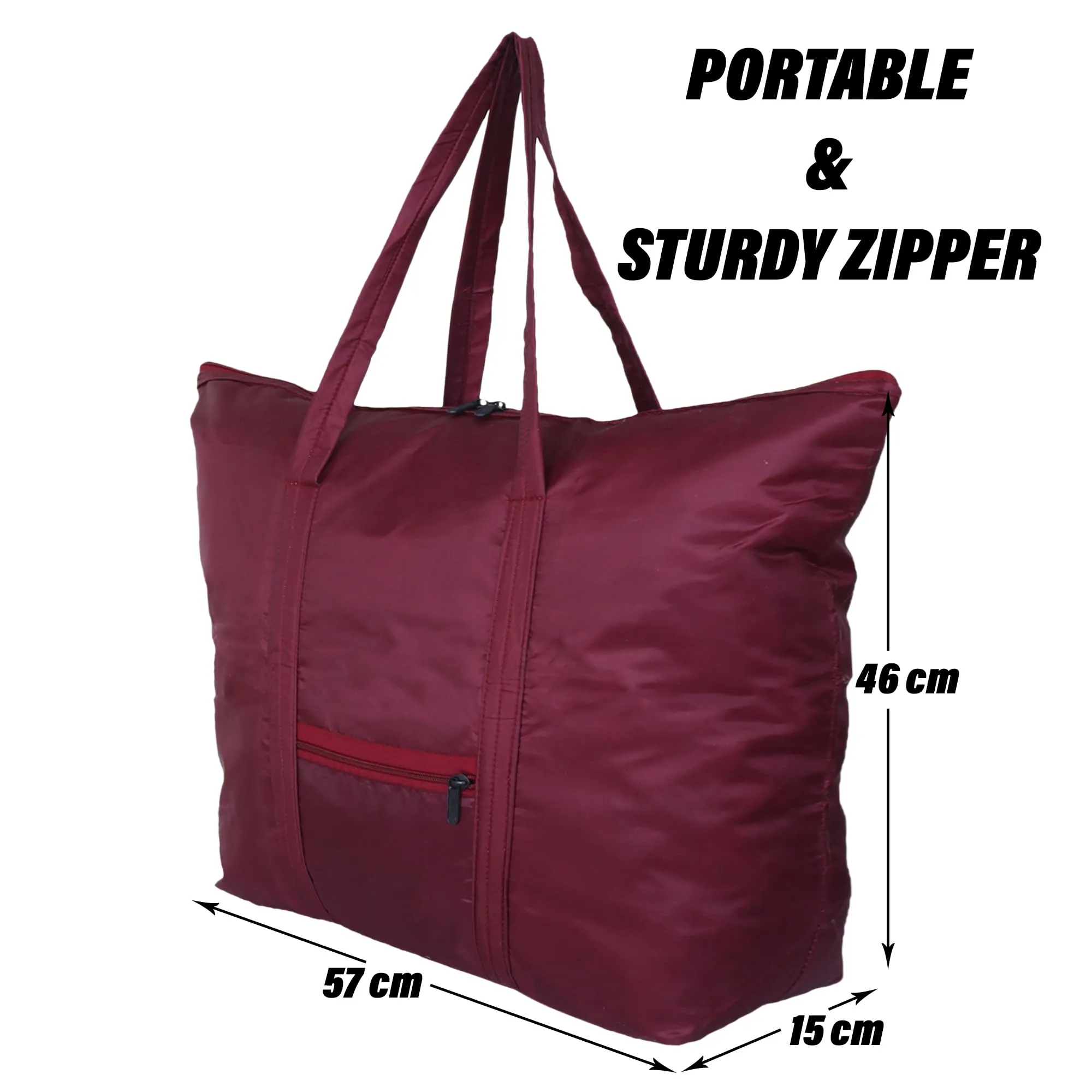 Kuber Industries Storage Bag | Clothes Storage Bag | Storage Bag with Handle | Parachute Shopping Bag | Grocery Hand Bag | Foldable Storage Bag | Front Pocket Storage Bag | Maroon