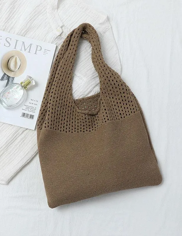 Ladies Knit Solid Color One Shoulder Tote Bag SKAB4111