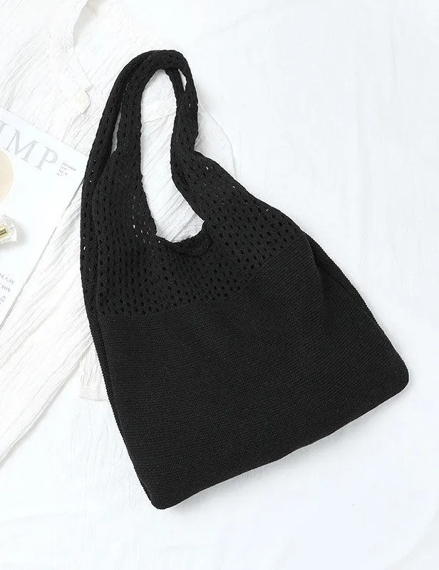 Ladies Knit Solid Color One Shoulder Tote Bag SKAB4111