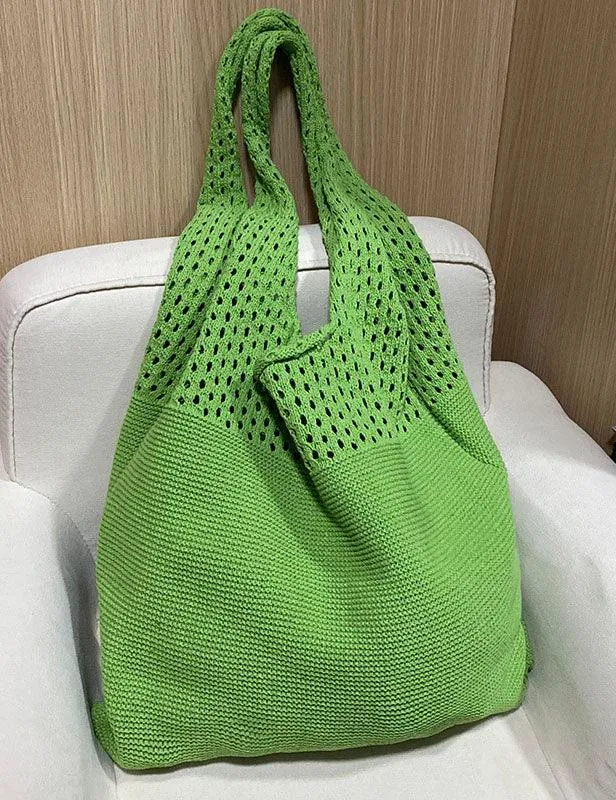 Ladies Knit Solid Color One Shoulder Tote Bag SKAB4111