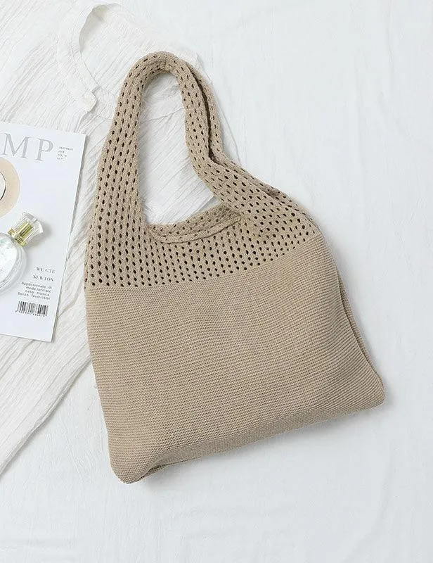 Ladies Knit Solid Color One Shoulder Tote Bag SKAB4111