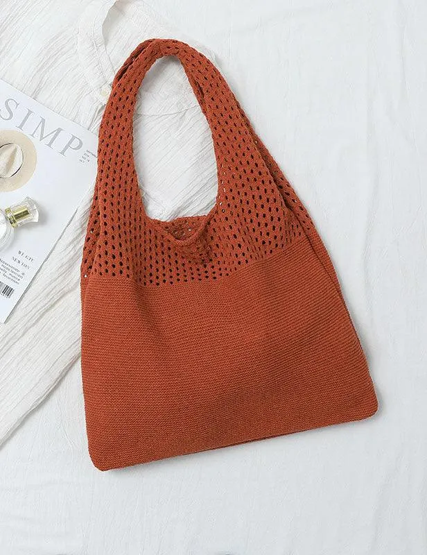 Ladies Knit Solid Color One Shoulder Tote Bag SKAB4111