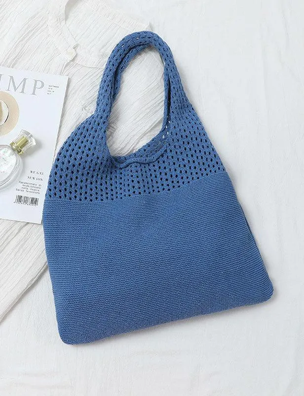 Ladies Knit Solid Color One Shoulder Tote Bag SKAB4111