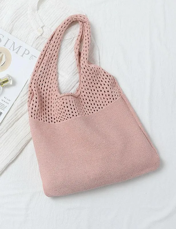 Ladies Knit Solid Color One Shoulder Tote Bag SKAB4111